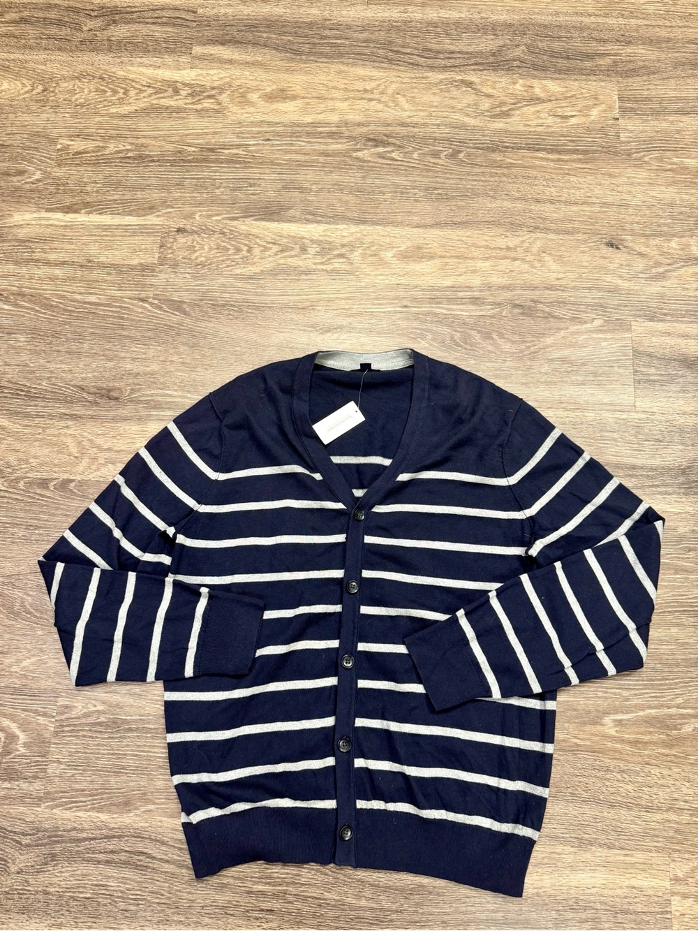 Banana Republic Men’s XL Navy Gray Striped Button Cardigan Sweater NWT
